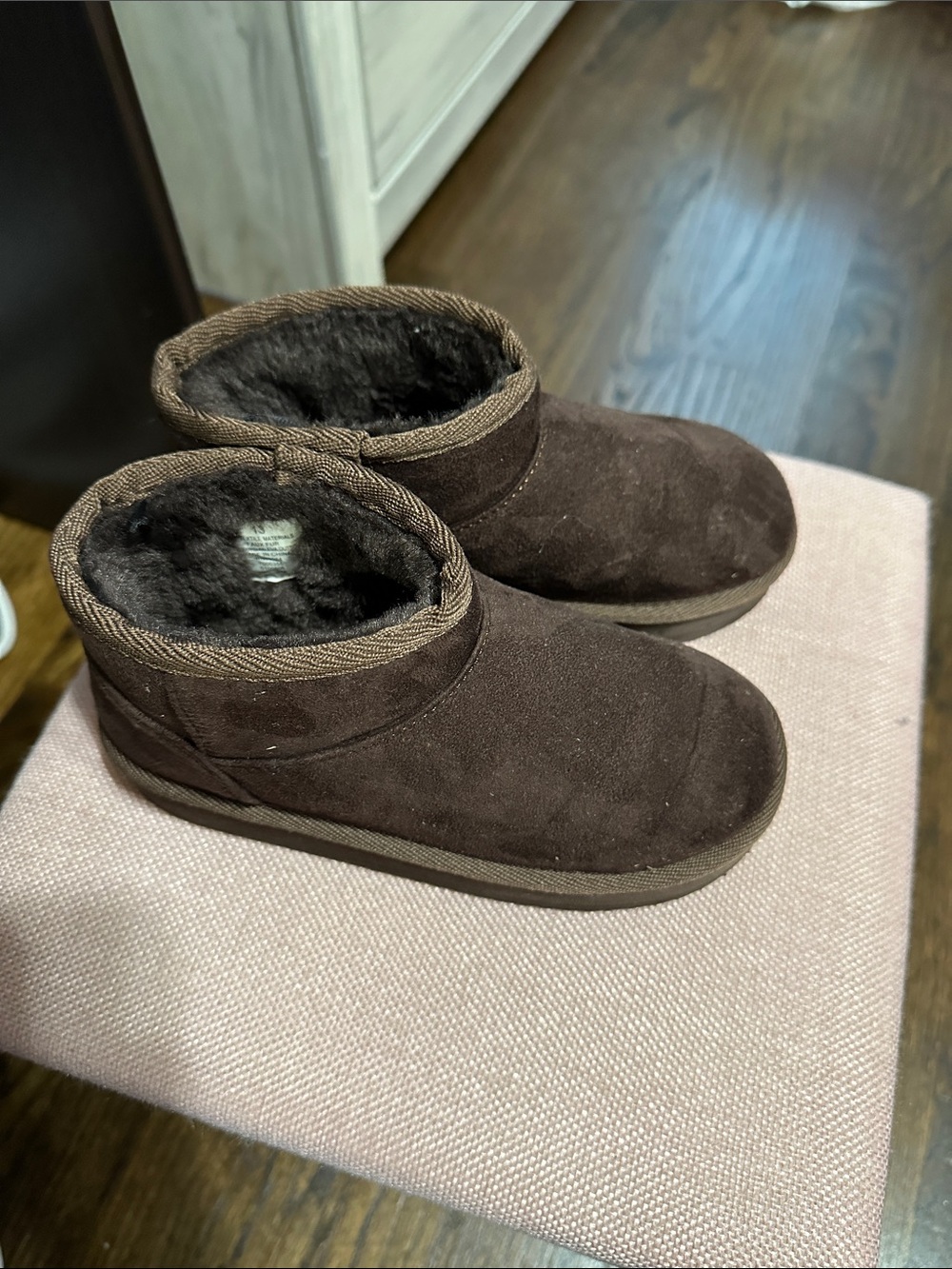 Cozy Brown Faux-Suede Fleece-Lined Slip-On Boots